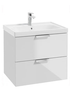 Stockholm Gloss White 60cm Wall Hung Vanity Unit - Brushed Chrome Handle