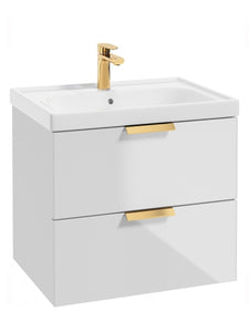 Stockholm Gloss White 60cm Wall Hung Vanity Unit - Brushed Gold Handle